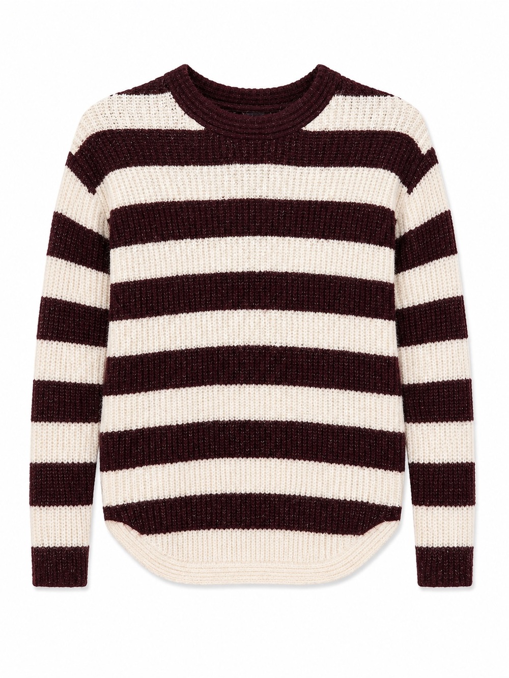 Love Tree Cream and Dark Burgundy Striped Crewneck Sweater